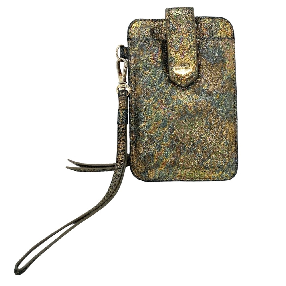 Lodis Gold Iridescent Shimmer Leather ID Holder Wristlet